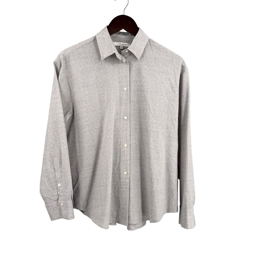 LA Collection Emilia Button‎ Down Shirt Size 0 Light Grey Virgin Wool Blend